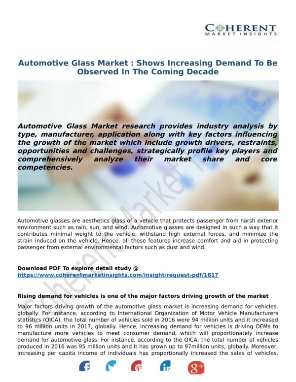 Automotive Glass Market : Shows Increasing Demand To Be Observed In The Coming Decade