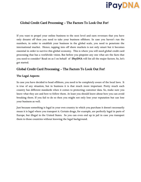 Global Credit Card Processing – The Factors To Look Out For!