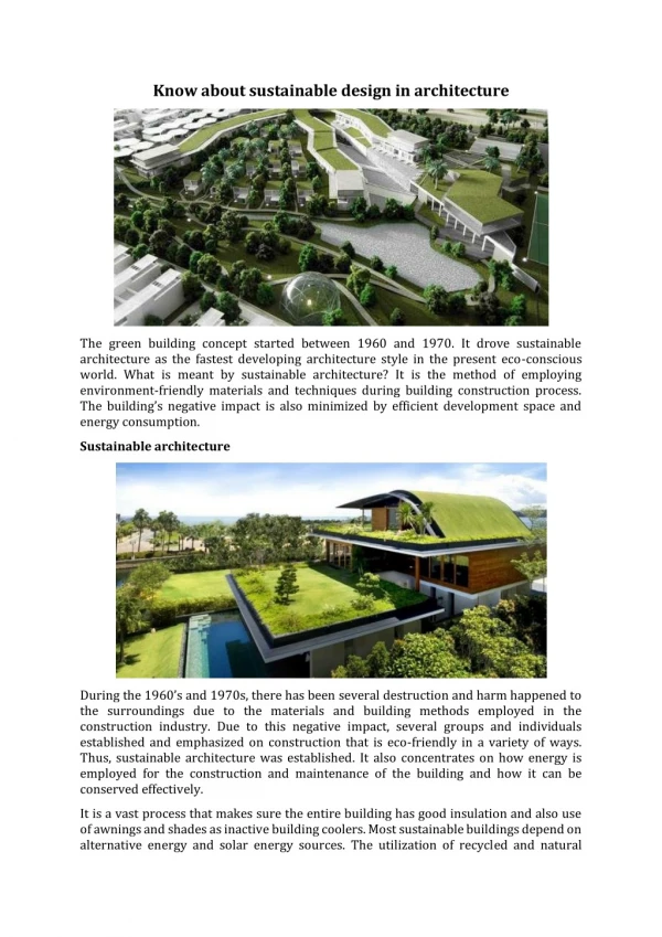 Know about sustainable design in architecture