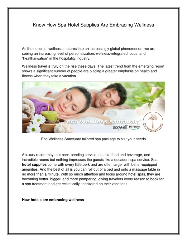Know How Spa Hotel Supplies Are Embracing Wellness