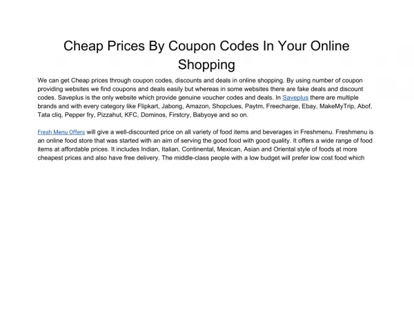 Cheap Prices By Coupon Codes In Your Online Shopping