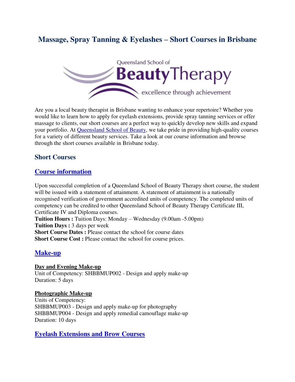 massage spray tanning eyelashes short courses