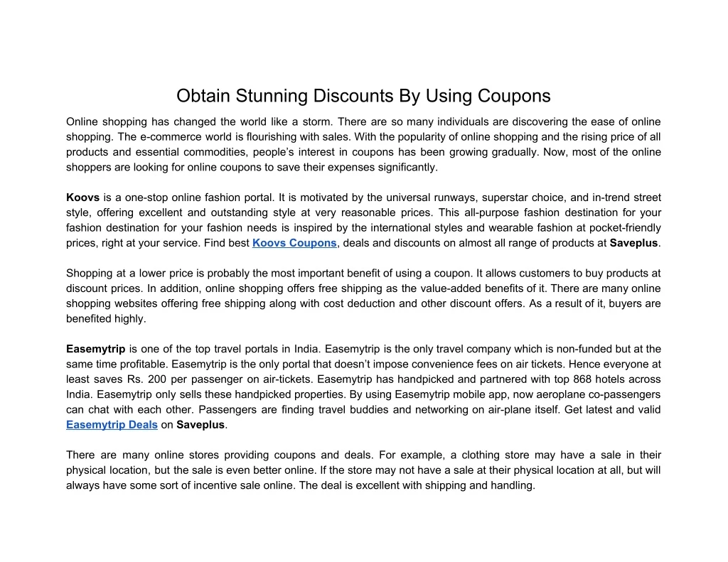 obtain stunning discounts by using coupons