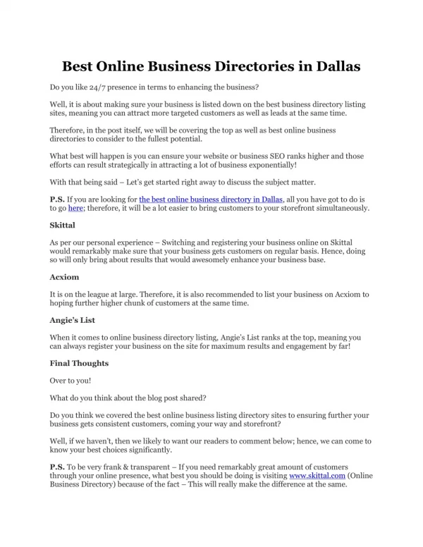 Business Directories in Dallas