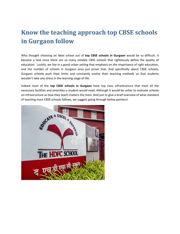 Know the teaching approach top CBSE schools in Gurgaon follow