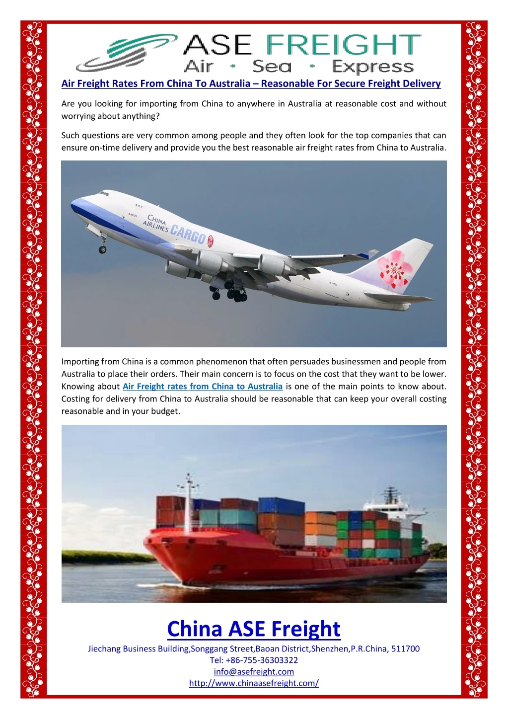 air freight rates from china to australia