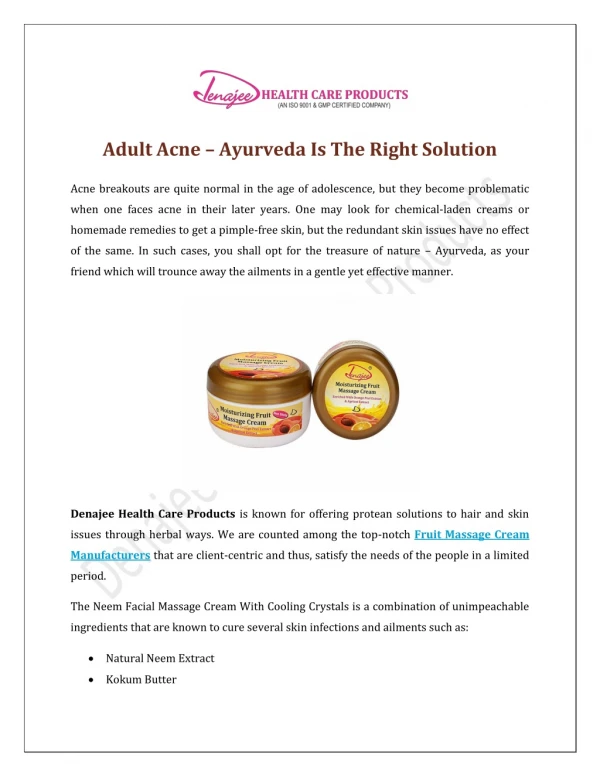 Adult Acne – Ayurveda Is The Right Solution