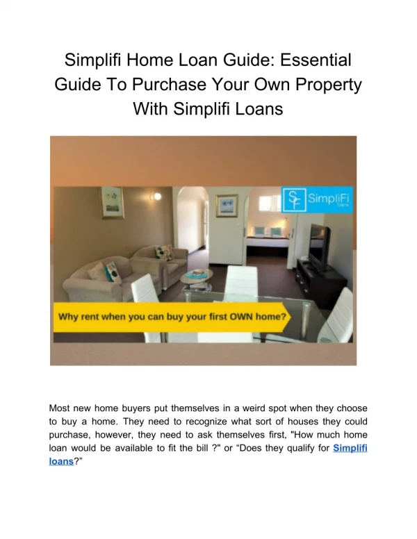 Simplifi Home Loan Guide: Essential Guide To Purchase Your Own Property With Simplifi Loans