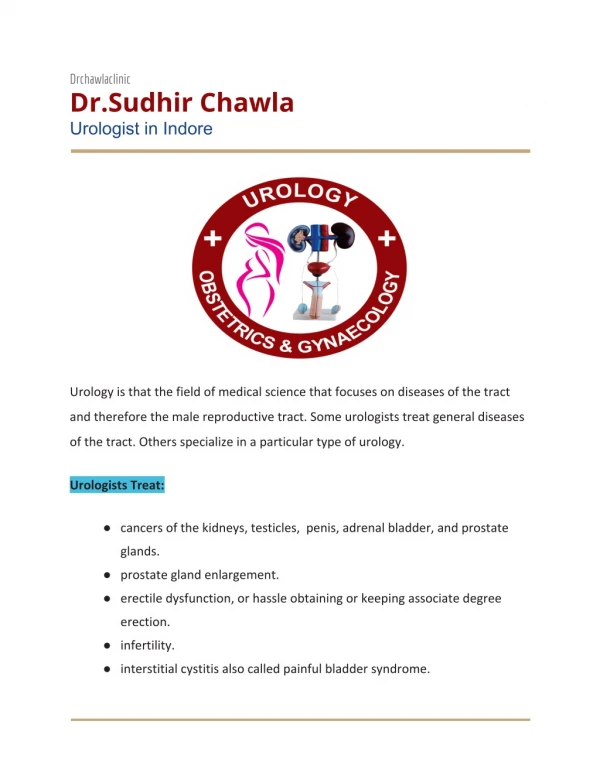 Dr. Sudhir Chawla - Best Urologist in Indore