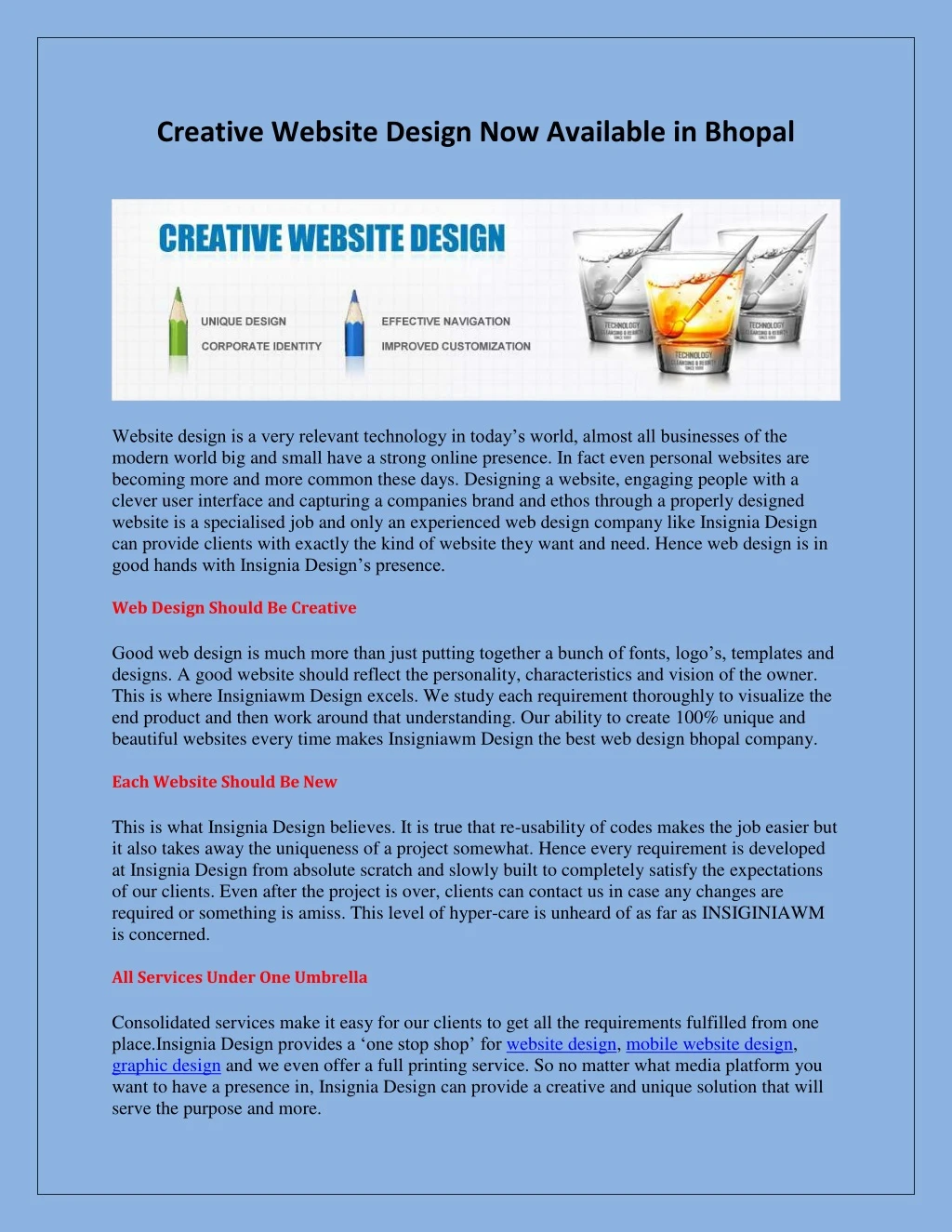 creative website design now available in bhopal