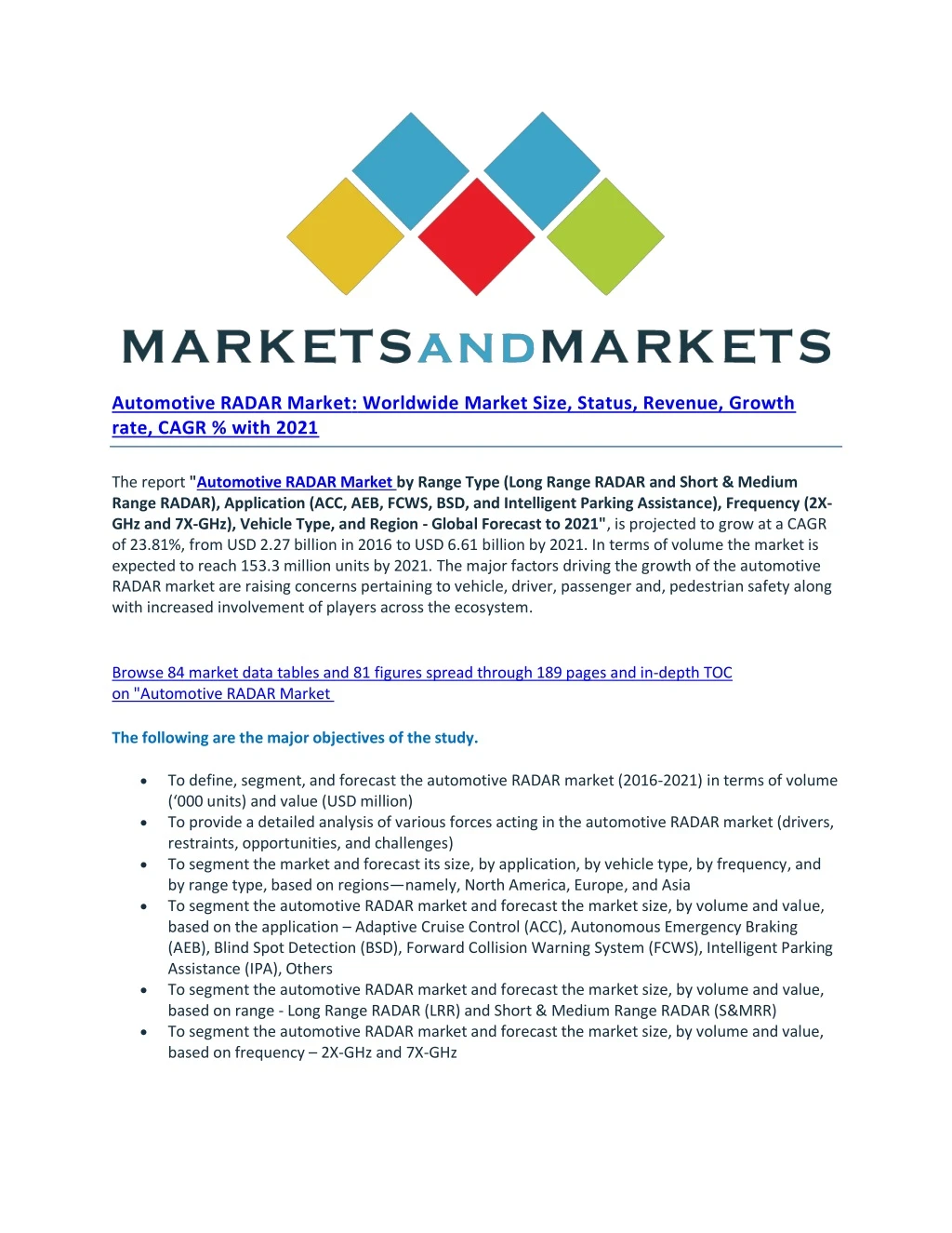 automotive radar market worldwide market size