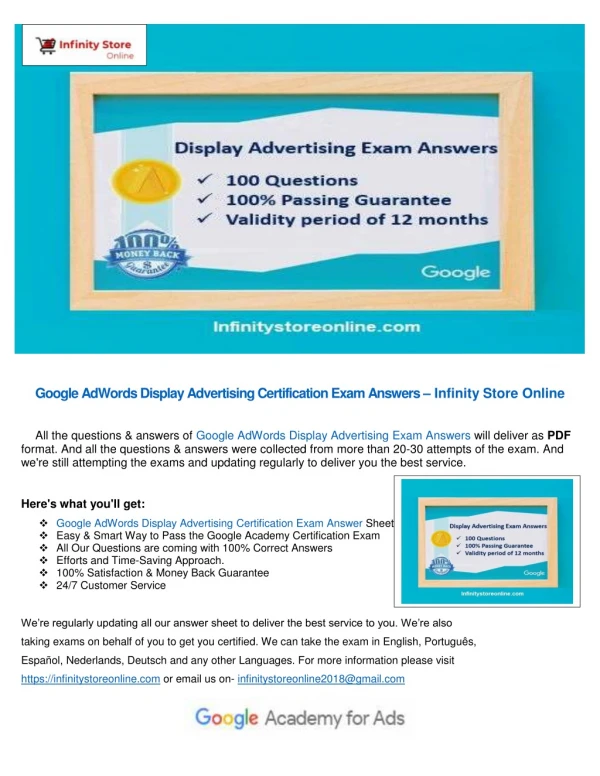Google AdWords Display Advertising Certification Exam Answers – Infinity Store Online