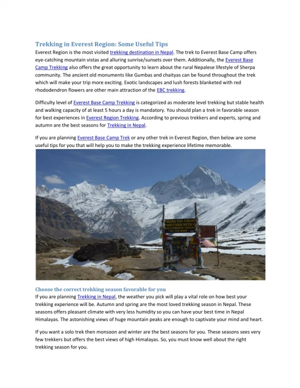 Trekking in Everest Region: Some Useful Tips