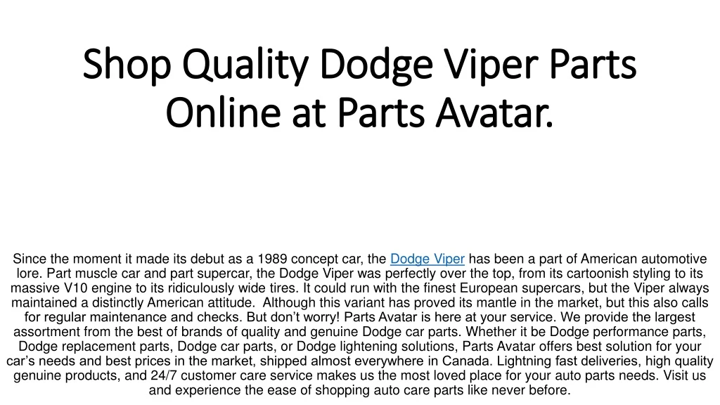 shop quality dodge viper parts online at parts avatar