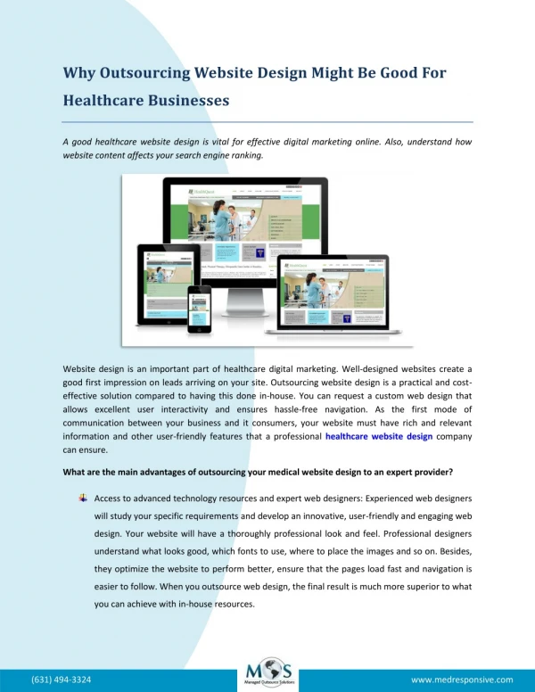 Why Outsourcing Website Design Might Be Good For Healthcare Businesses