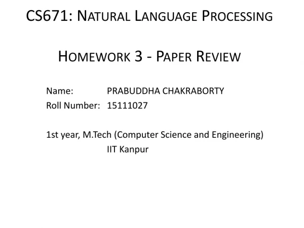 CS671: Natural Language Processing Homework 3 - Paper Review