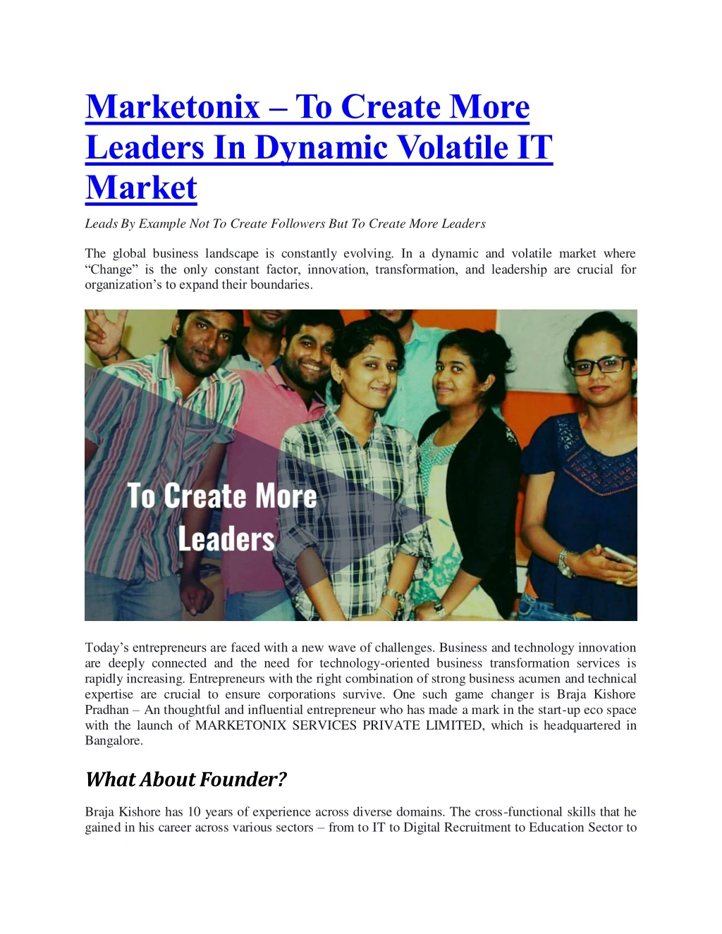 marketonix to create more leaders in dynamic