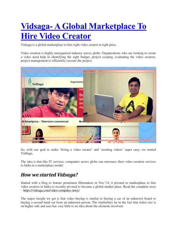Vidsaga- A Global Marketplace To Hire Video Creator