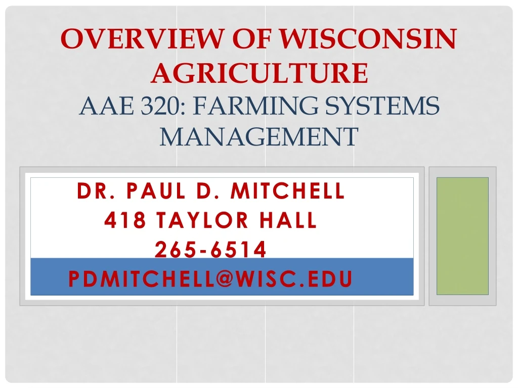 overview of wisconsin agriculture aae 320 farming systems management