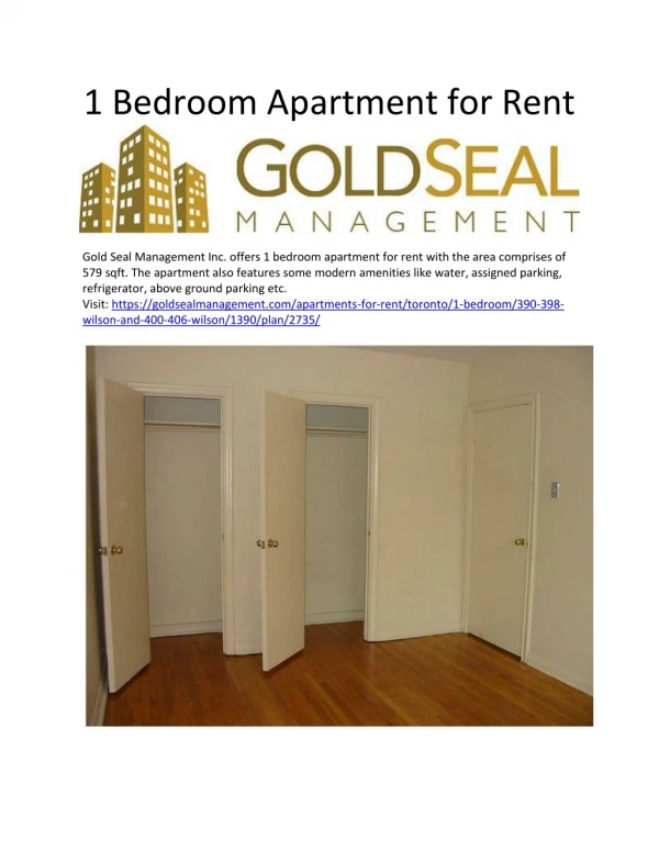 1 Bedroom Apartment for Rent