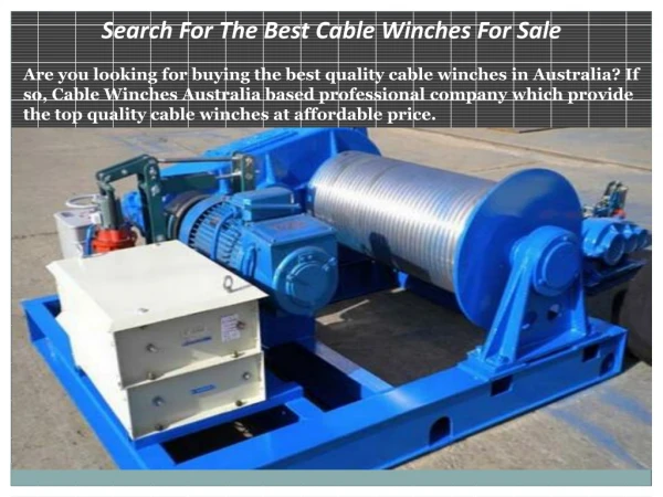 Search for the best Cable Winches For Sale Australia