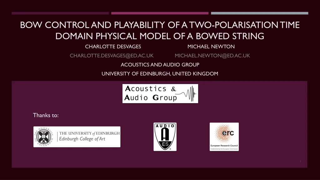 bow control and playability of a two polarisation time domain physical model of a bowed string