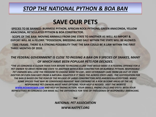 STOP THE NATIONAL PYTHON &amp; BOA BAN