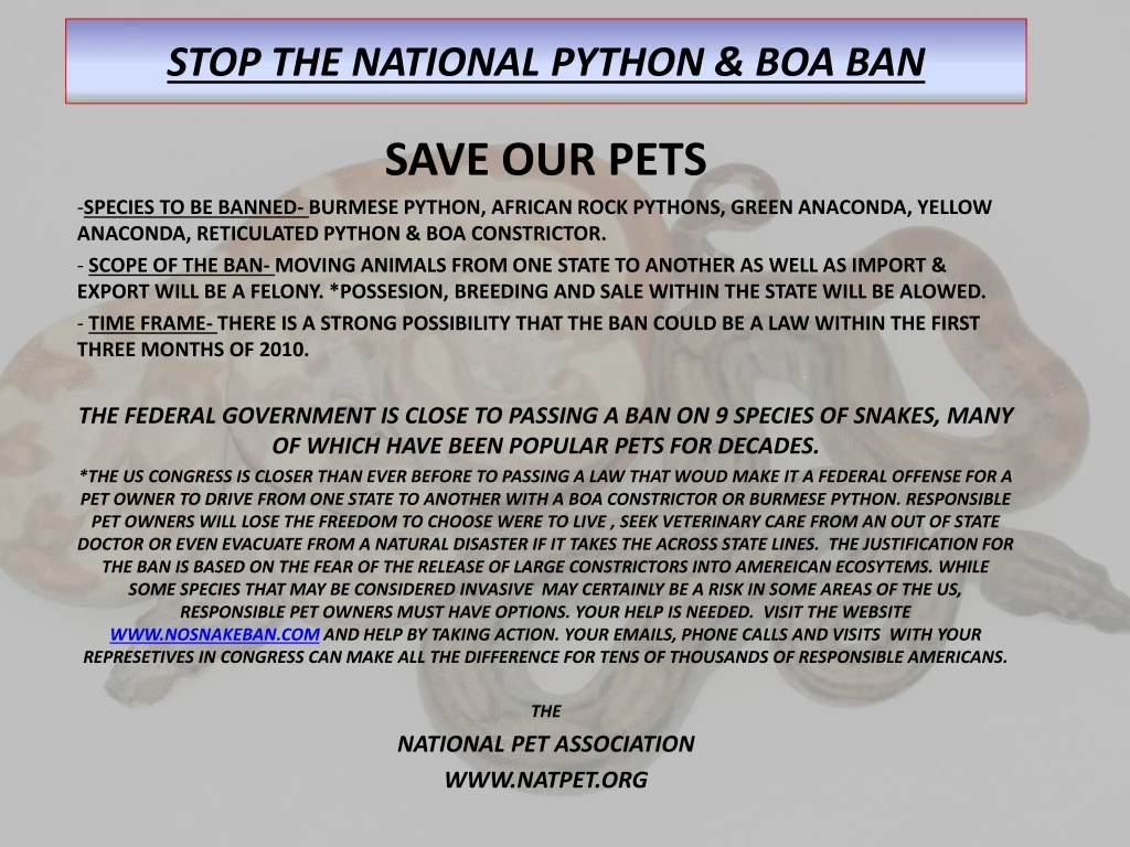 stop the national python boa ban