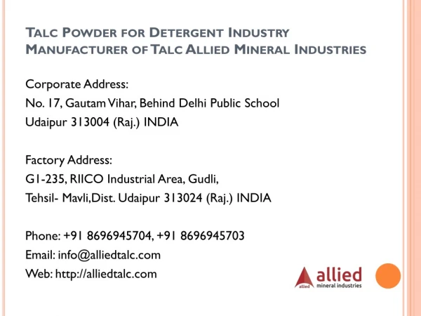 Talc Powder for Detergent Industry Manufacturer of Talc Allied Mineral Industries
