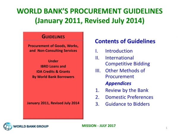 WORLD BANK’S PROCUREMENT GUIDELINES (January 2011, Revised July 2014)
