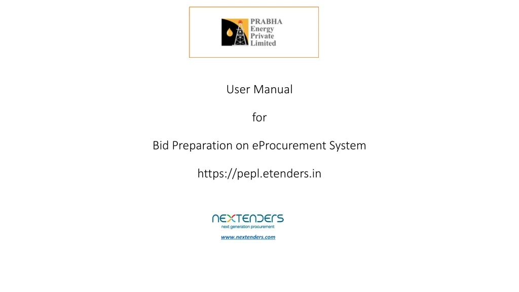 user manual for bid preparation on eprocurement system https pepl etenders in