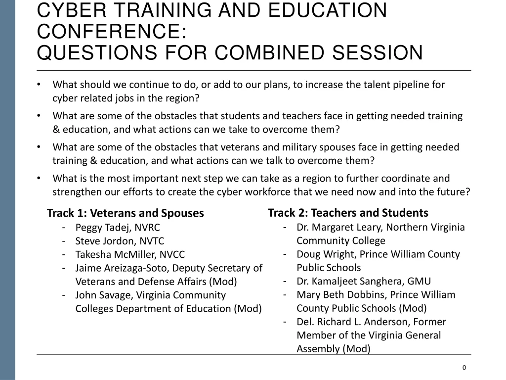 cyber training and education conference questions for combined session