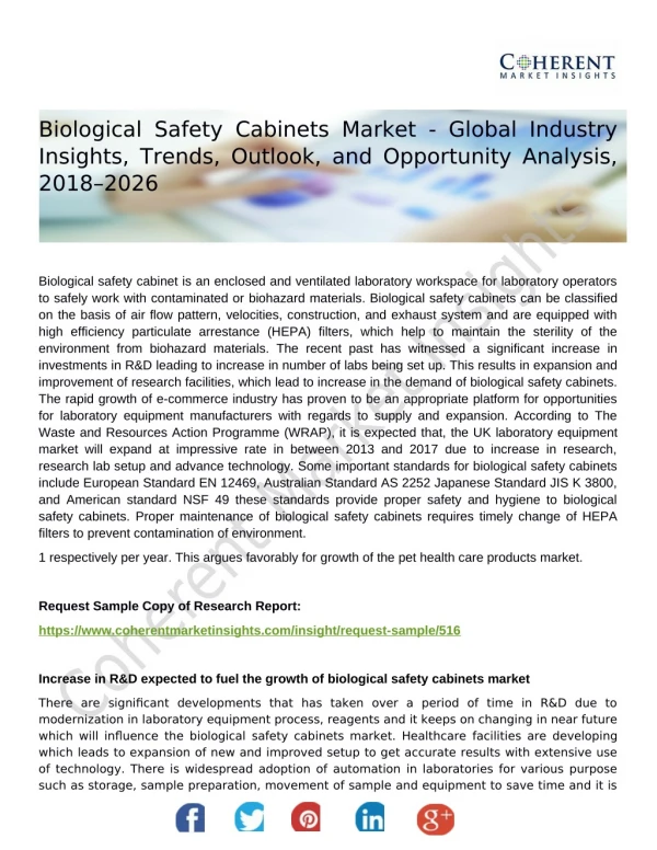 Biological Safety Cabinets Market 2026 - By Develop Strategies Based On the Latest Regulatory Events