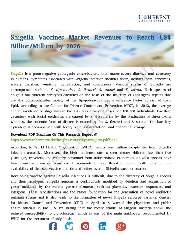 Shigella Vaccines Market - Global Industry Insights, Trends, Outlook, and Opportunity Analysis, 2018-2026