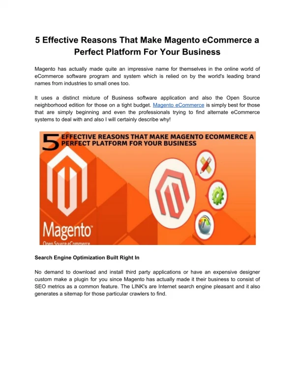 5 Effective Reasons That Make Magento eCommerce a Perfect Platform For Your Business