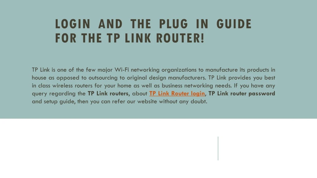 login and the plug in guide for the tp link router