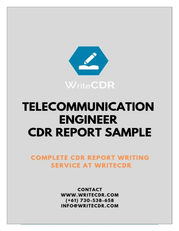 TELECOMMUNICATION ENGINEER CDR REPORT SAMPLE | WriteCDR