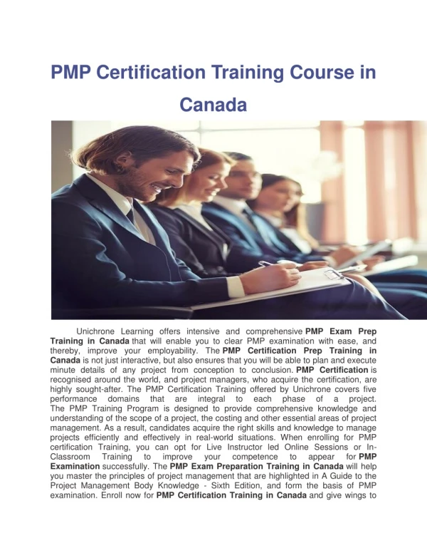 PMP Training in Canada And PMP Exam Prep Course in Canada