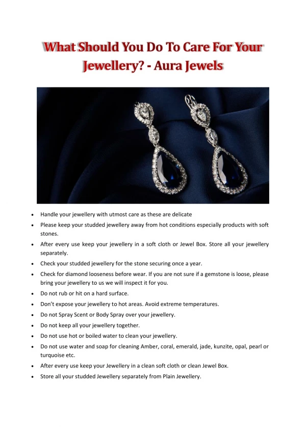 What Should You Do To Care For Your Jewellery? - Aura Jewels