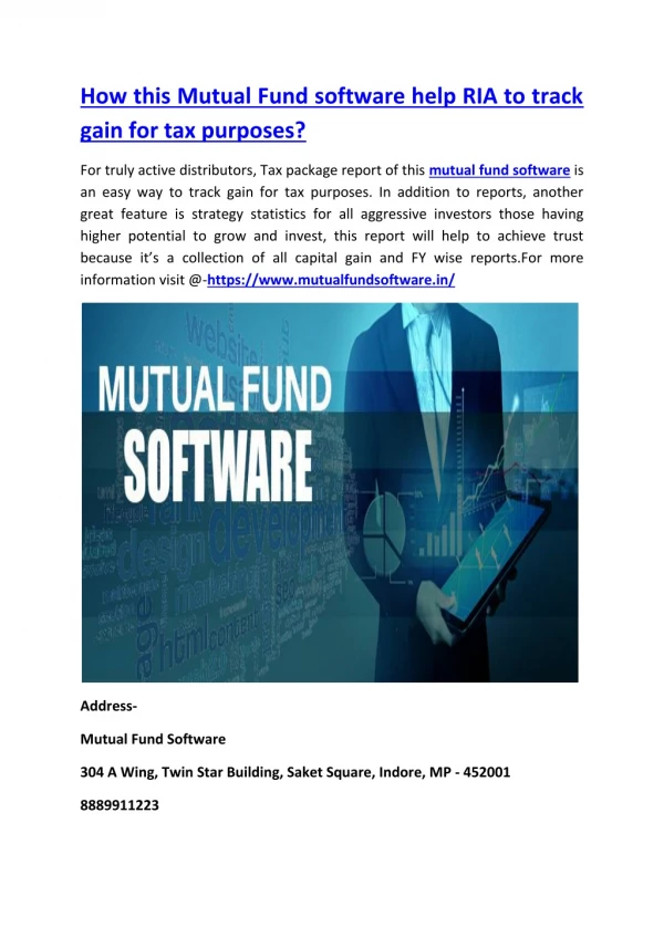 How this Mutual Fund software help RIA to track gain for tax purposes?