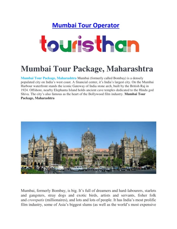 Mumbai Tour Package, Maharashtra