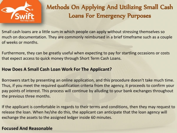 Methods On Applying And Utilizing Small Cash Loans For Emergency Purposes