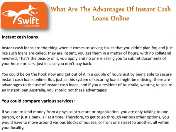 What Are The Advantages Of Instant Cash Loans Online