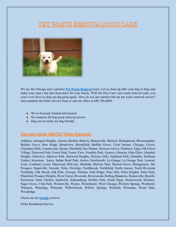 PET WASTE REMOVAL| DOO CARE