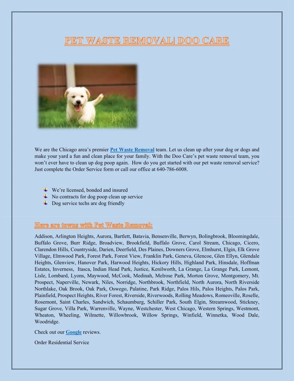 pet waste removal doo care
