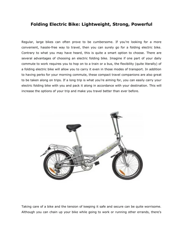 Folding Electric Bike: Lightweight, Strong, Powerful