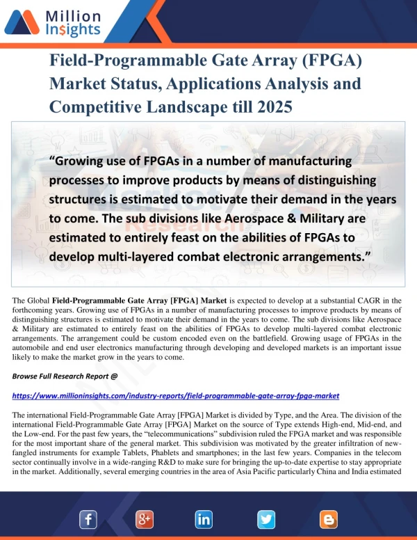 Field-Programmable Gate Array (FPGA) Market Status, Applications Analysis and Competitive Landscape till 2025