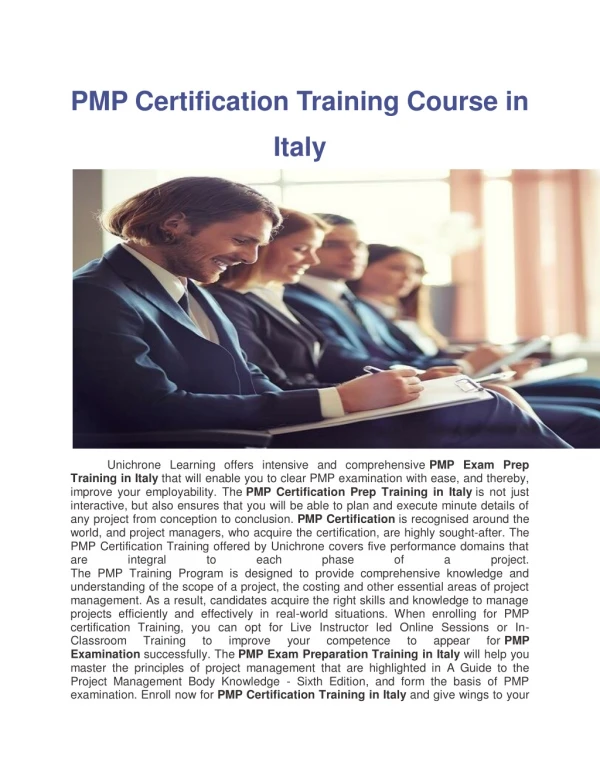 PMP Training in Italy And PMP Exam Prep Course in Italy