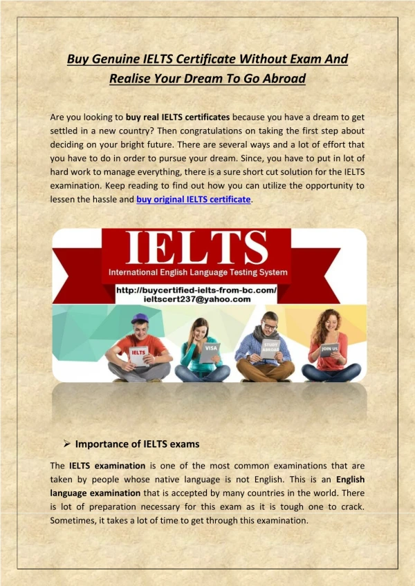 Buy Genuine IELTS Certificate Without Exam And Realise Your Dream To Go Abroad