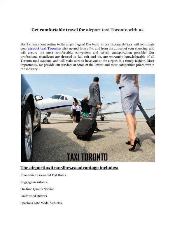 Get comfortable travel for airport taxi Toronto with us